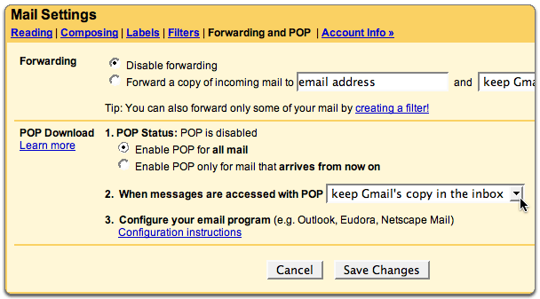 Gmail POP设置